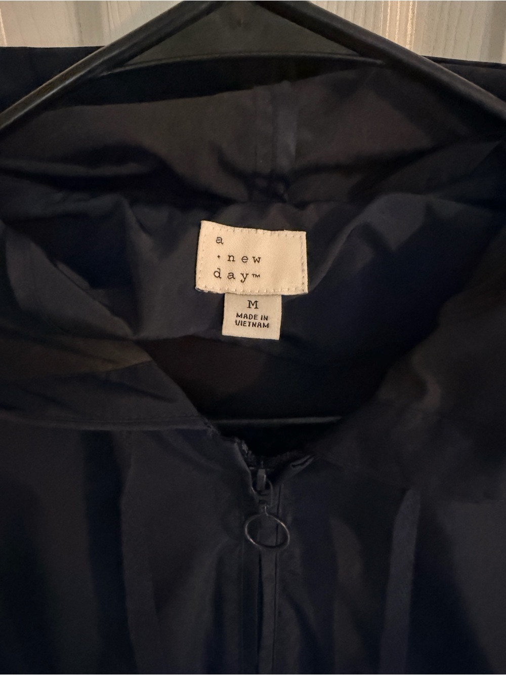 Women’s Navy Hooded Long Wind/Rain Jacket with Drawstring Waist - Picture 2 of 4